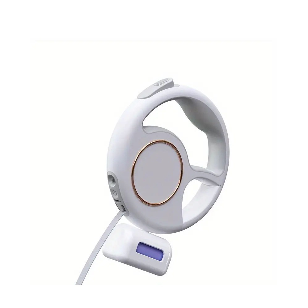 (3m) Einziehbare Hunde Leine mit Taschenlampe USB Rollleine inkl. LED Beleuchtung / Kotbeutel Spender / Karabiner Griff - Weiss