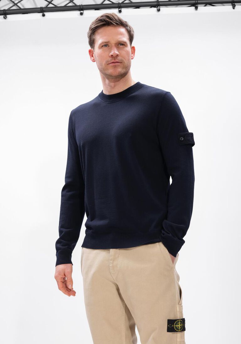 donkerblauwe stone island trui crew neck
