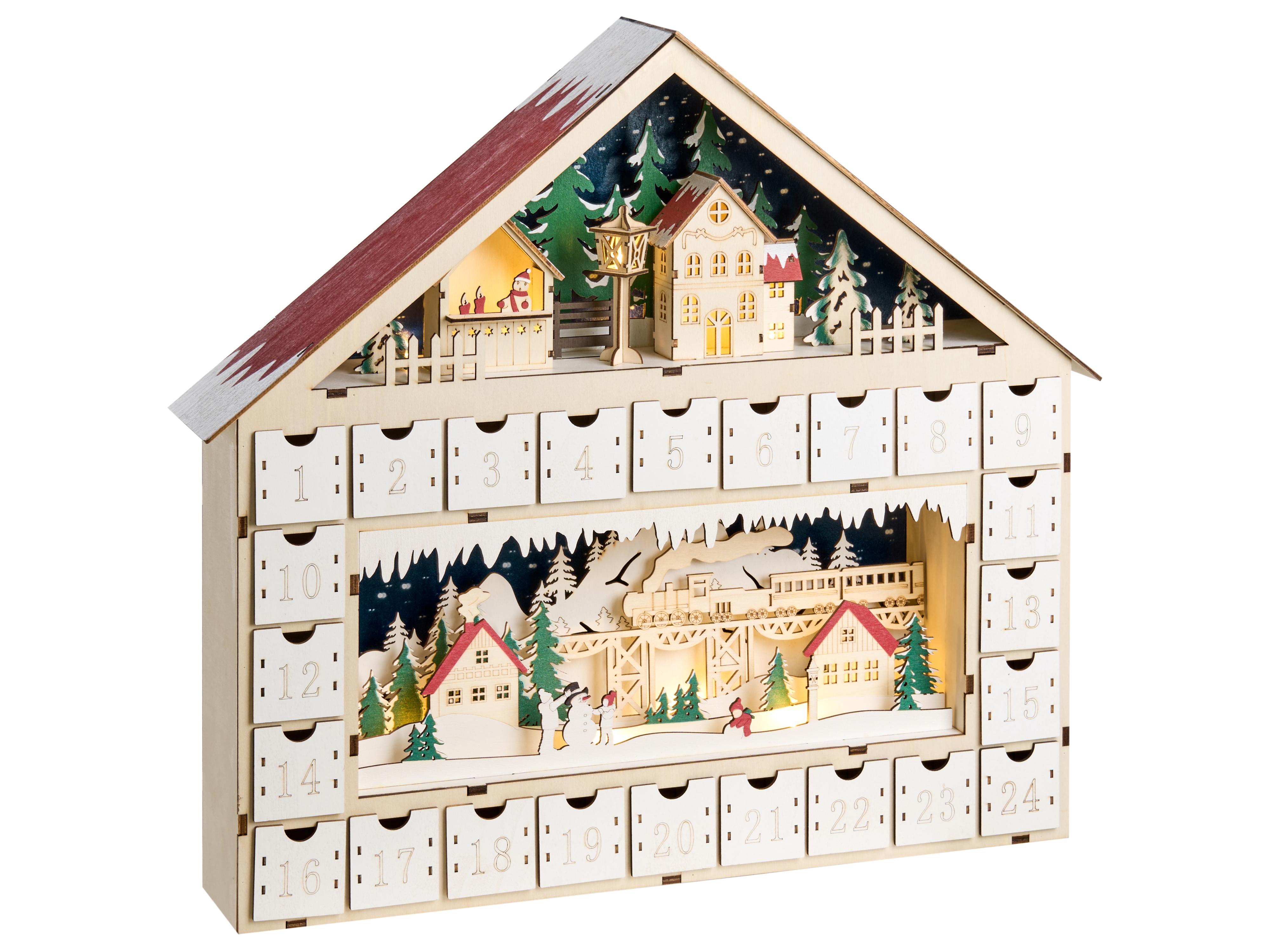 Kerstdecoratie LED NISSER Adventskalender 44 cm Lichtbruin