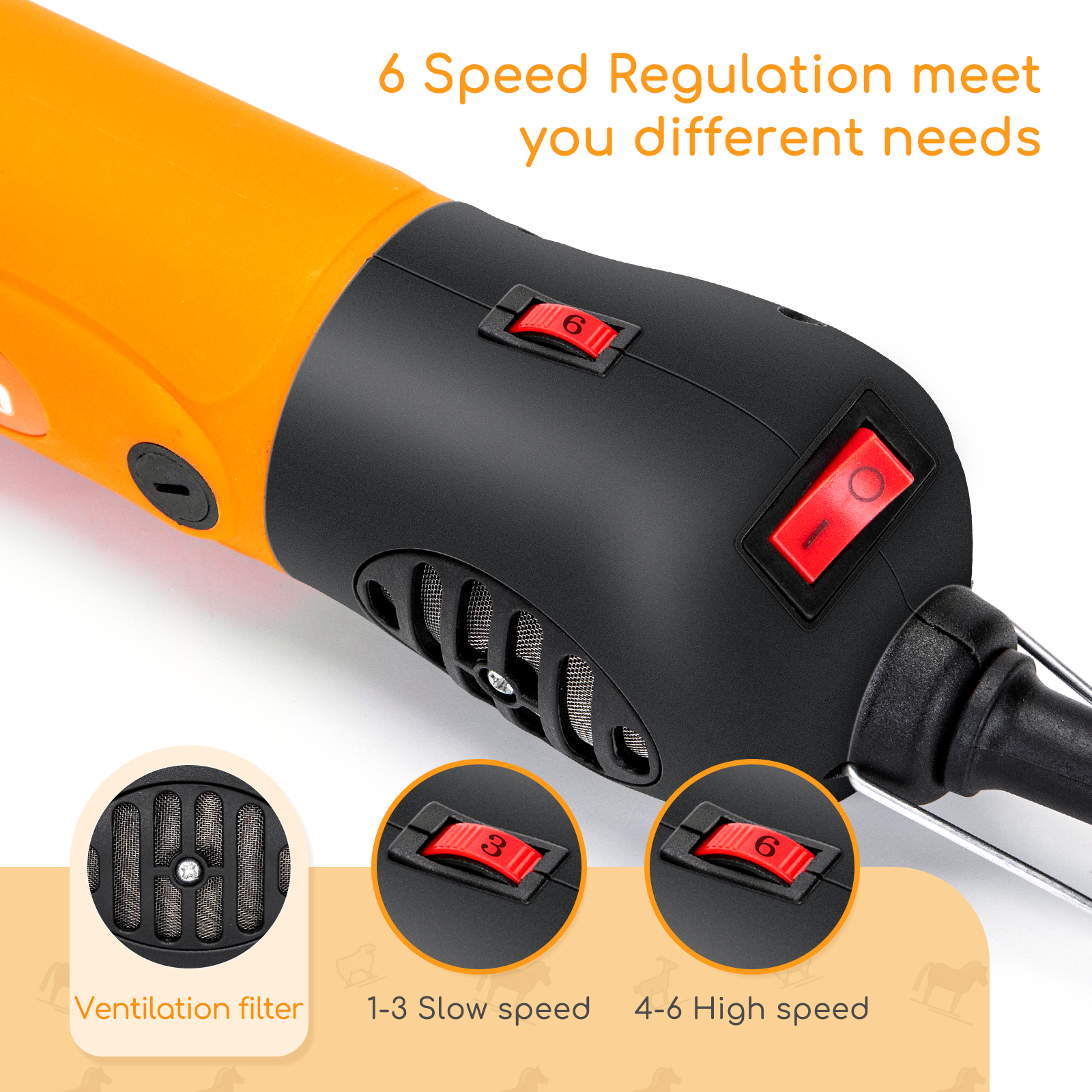 Máquina de tosquiar Nobleza 550W para cavalos e ovelhas, máquina de tosquiar elétrica profissional com seis velocidades ajustáveis, kit de beleza.