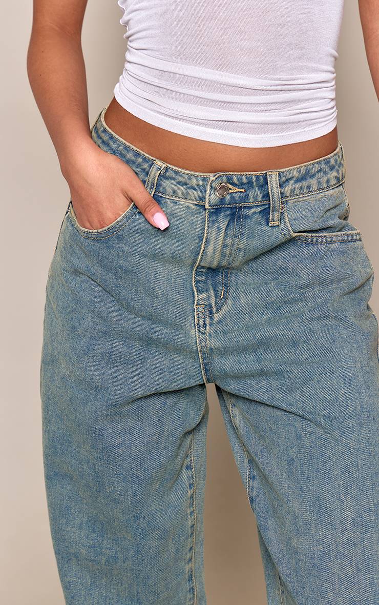 Délavage Vintage Jean Boyfriend Taille Haute