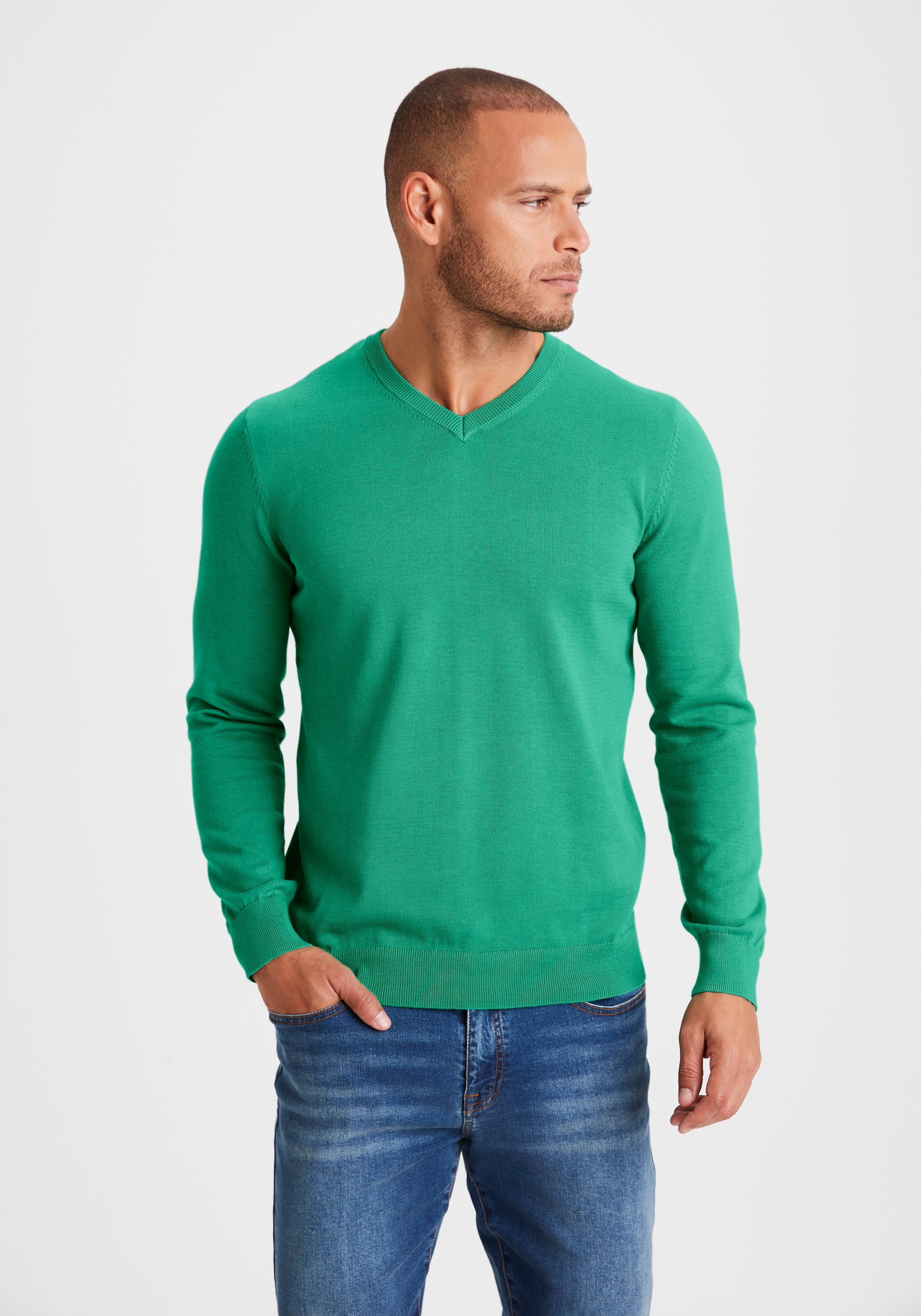 H.I.S Strickpullover , mit V-Ausschnitt, Pullover aus Feinstrick, Baumwollmischung