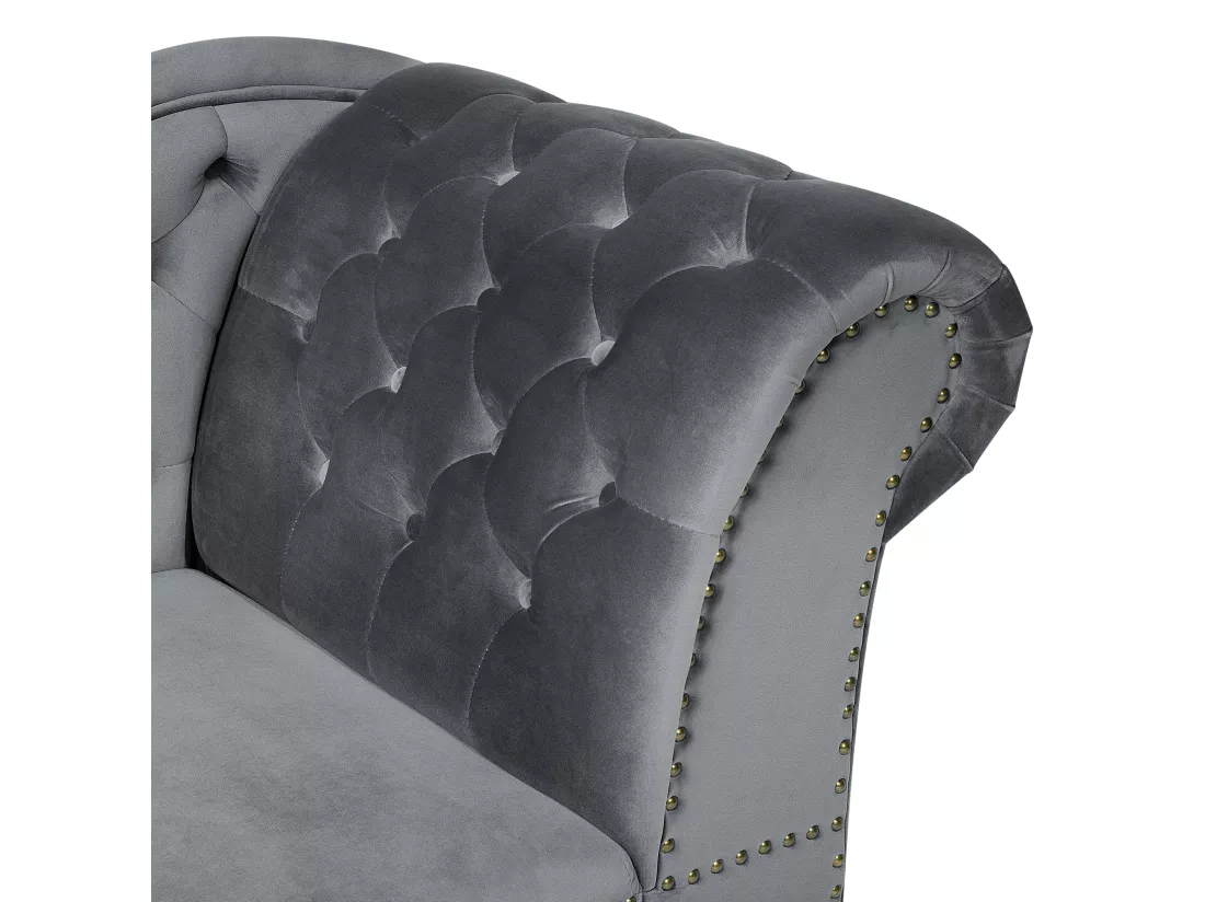 Méridienne Chesterfield côté droit en velours gris NIMES