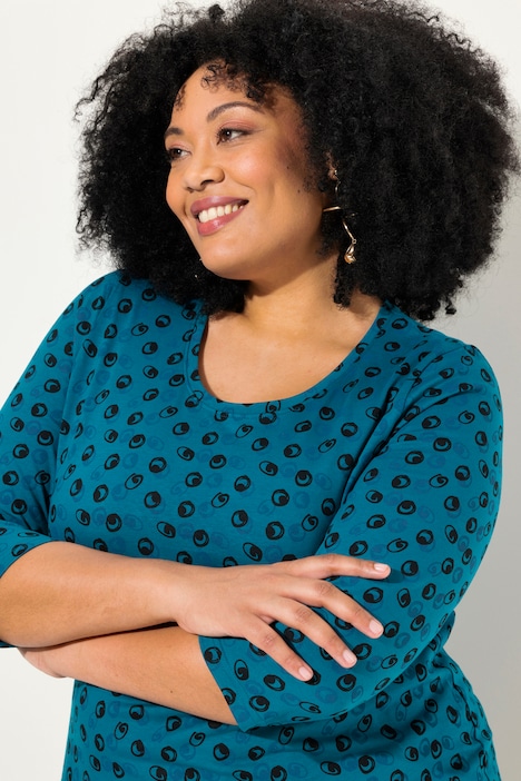 Longshirt, Punkte, A-Linie, Rundhals, 3/4-Arm