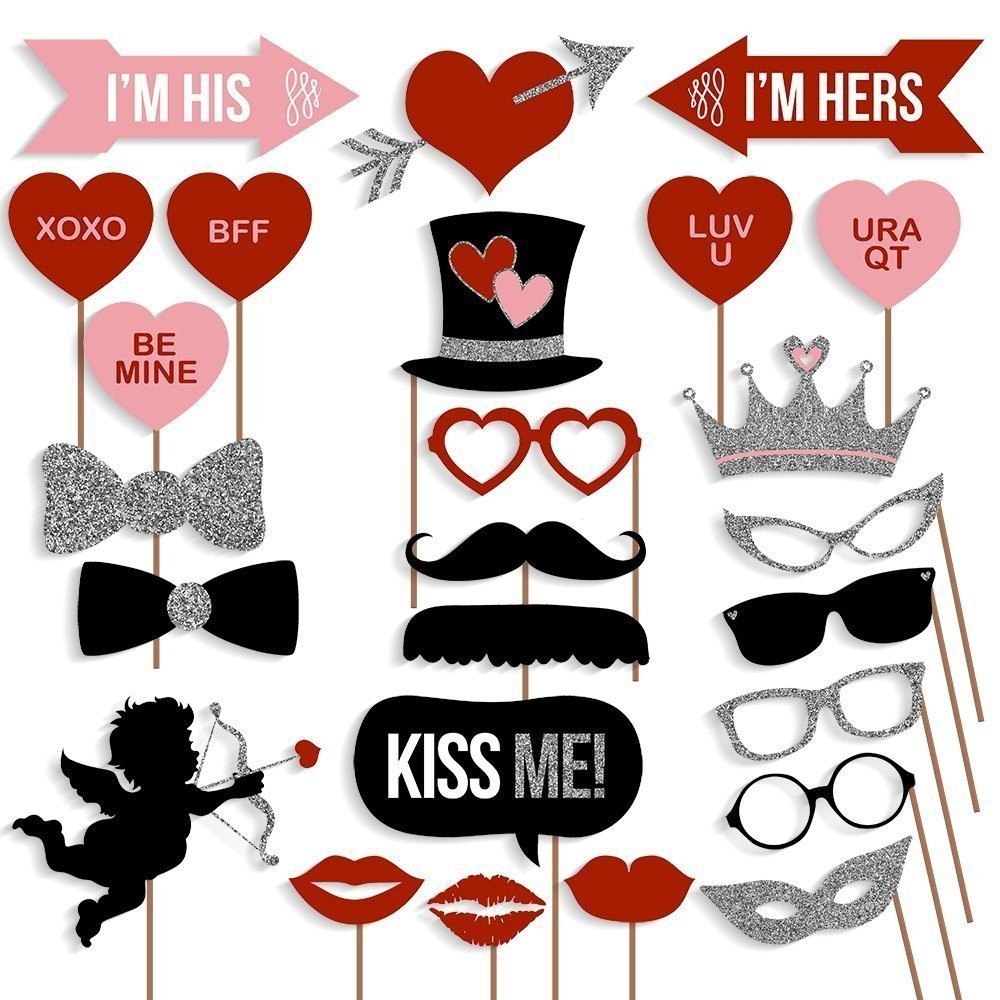 (27er Set) Photo Booth Fotorequisiten Party Foto Accessoires Dekorationen für lustige Bilder - Valentinstag / Hochzeit