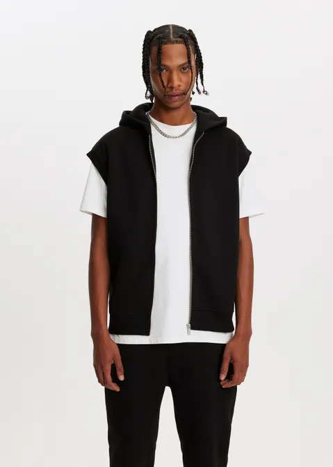 Hoodie zonder mouwen zwart (ZWART)