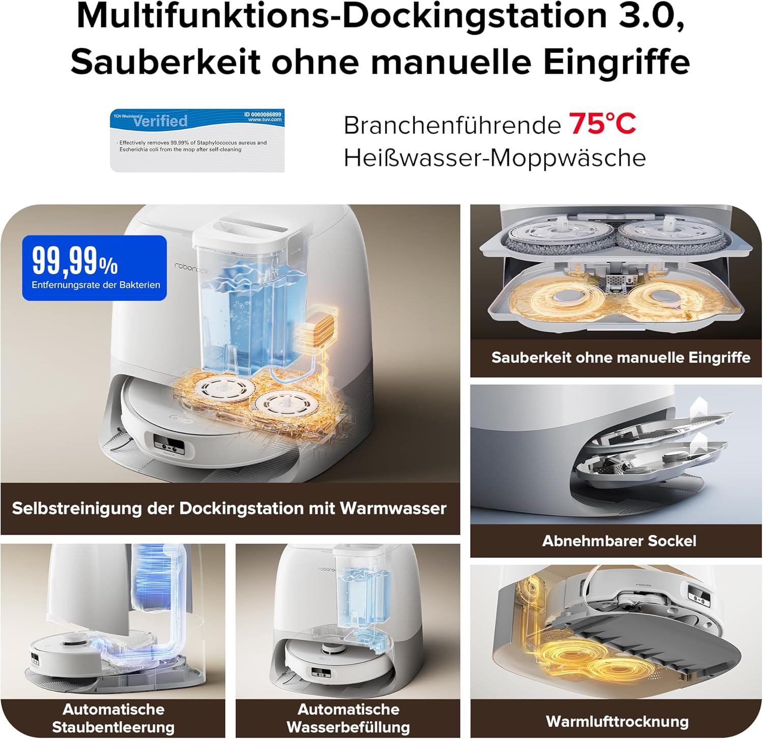 roborock Qrevo Curv Saugroboter mit Wischfunktion&Hebarem Wischmopp, Dual Anti-Tangle-System, AdaptiLift™ Chassis, 18.500Pa, 75℃ Heißwasser-Moppwäsche, Intelligente Schmutzerkennung&Sprachassistent