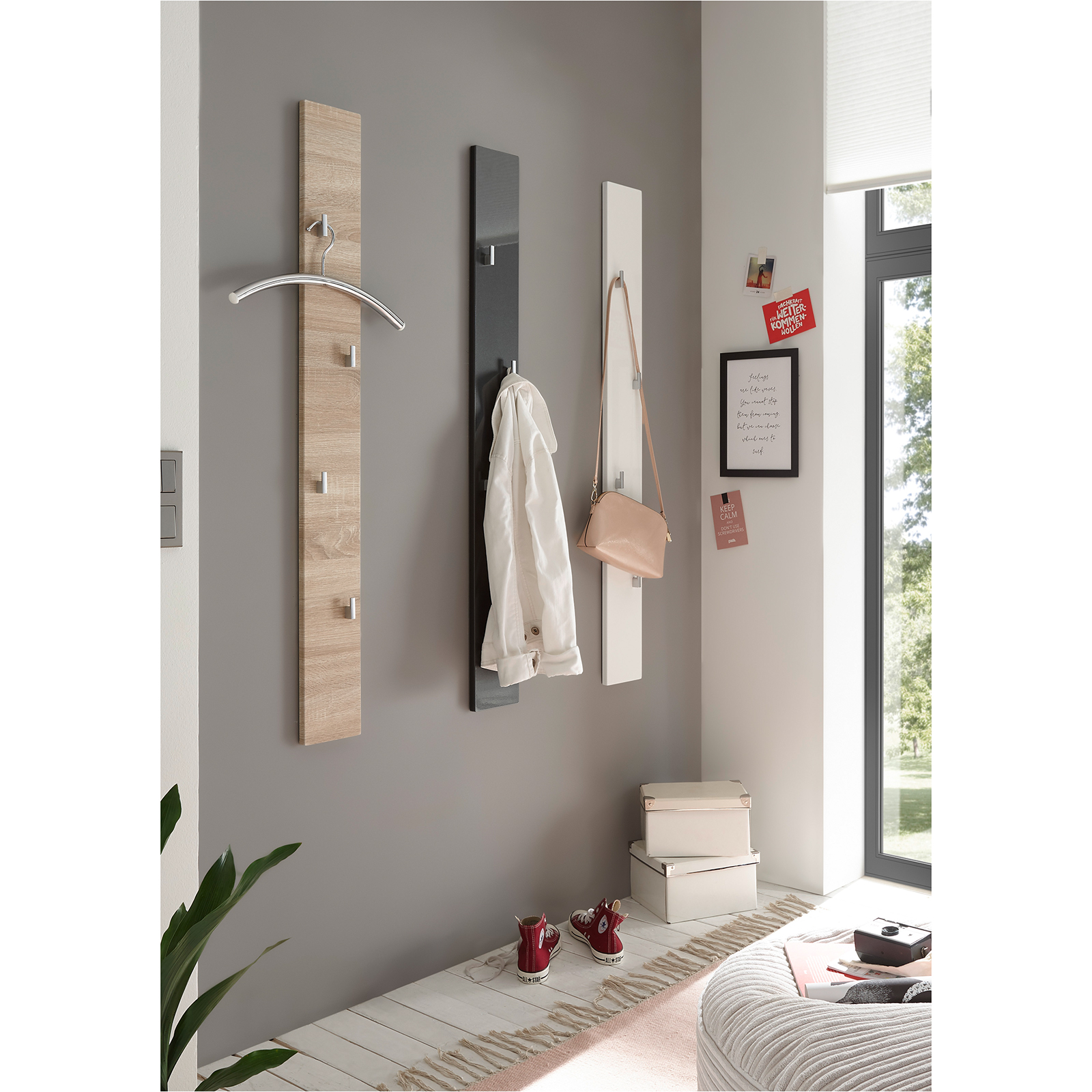 Garderobenpaneel - grau Hochglanz - 115 cm
