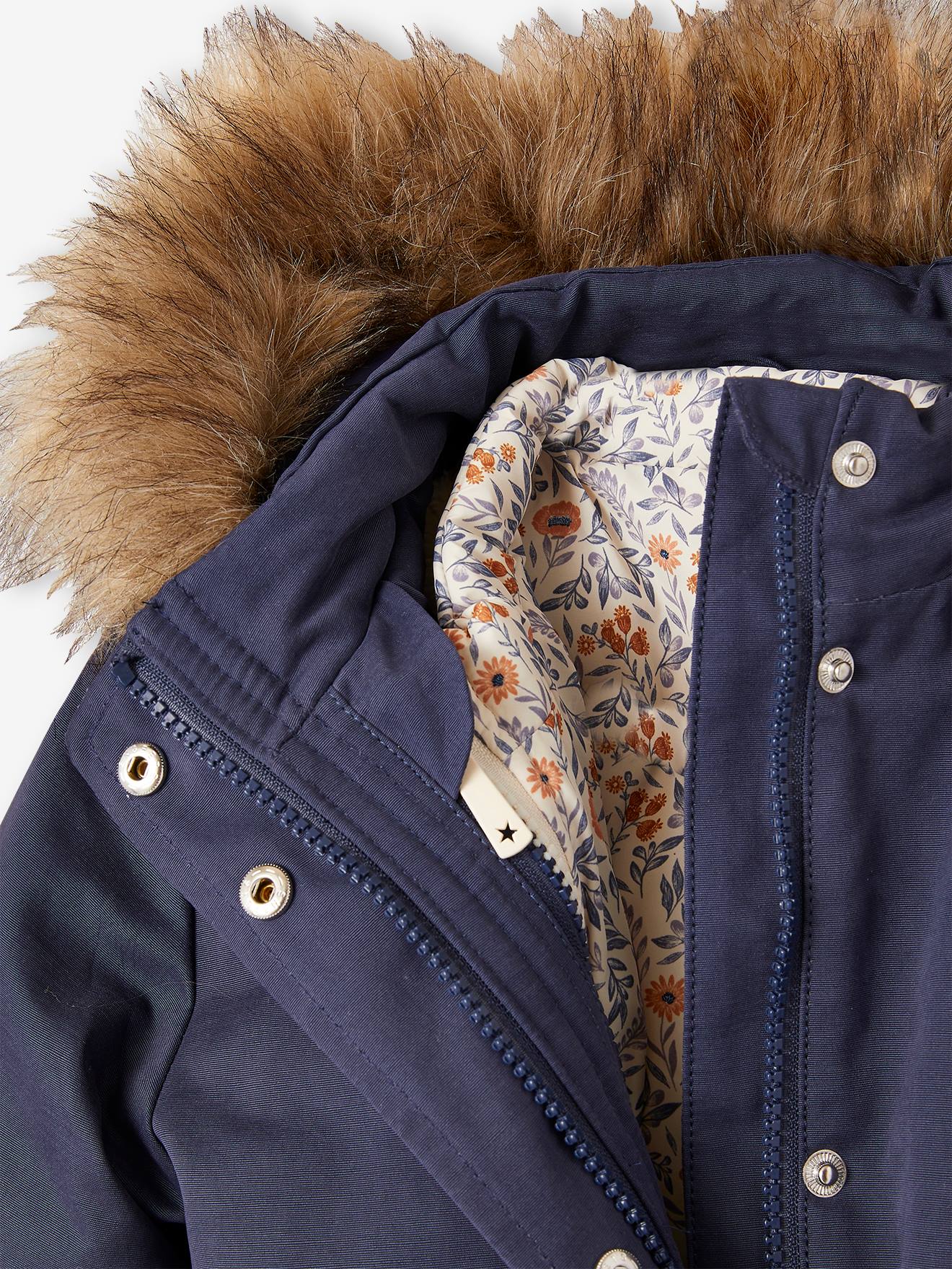 Parka com capuz 3 em 1, verde-escura lisa para meninas