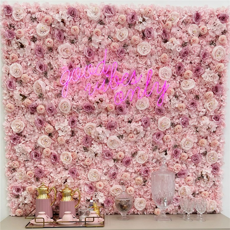 (45x65cm) Kunstblumen Wand Party Deko Rosen Photo Booth Blumenwand - Lila / Weiss