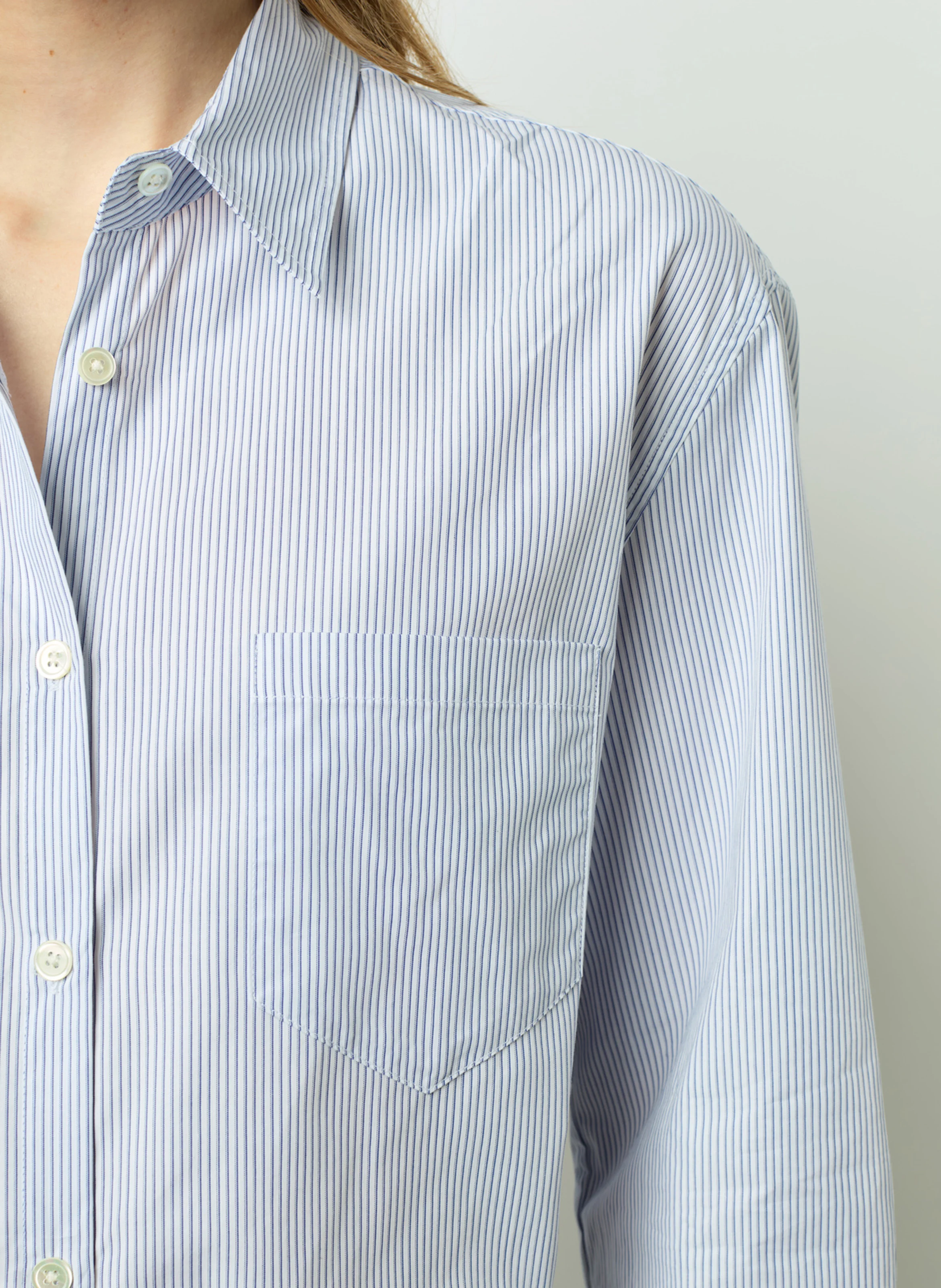 BLANCHE - Chemise droite rayée en coton | Bleu