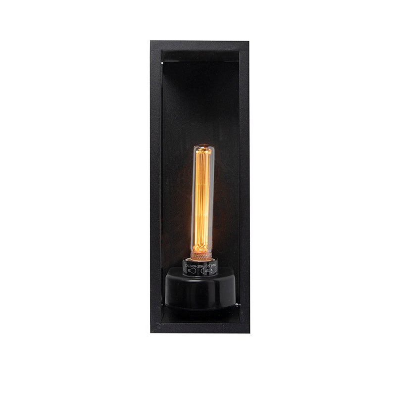 Moderne rechthoekige buitenwandlamp, zwart met glas - Rotterdam Long