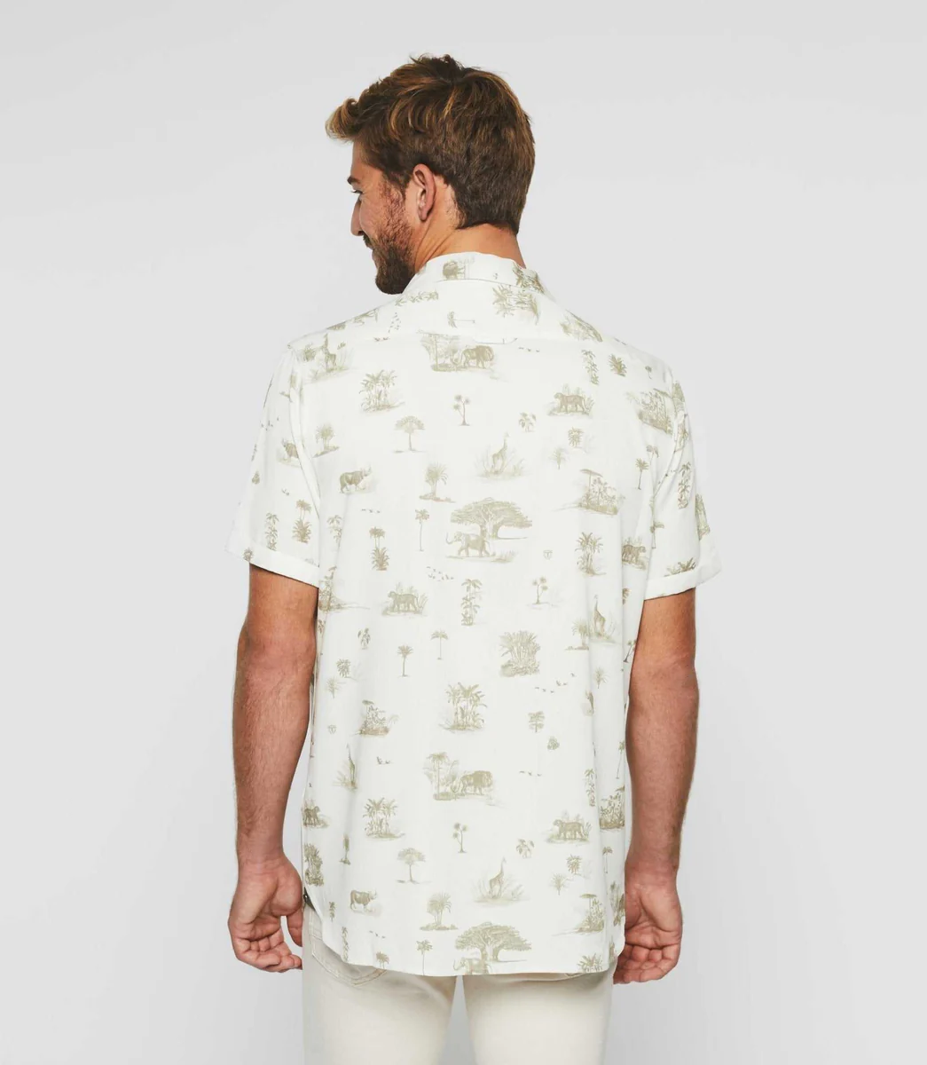 Chemise manches courtes à imprimé beige 