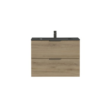 Tiger Studio badkamermeubel 80 cm chalet eiken met wastafel polybeton mat zwart greep rvs plat