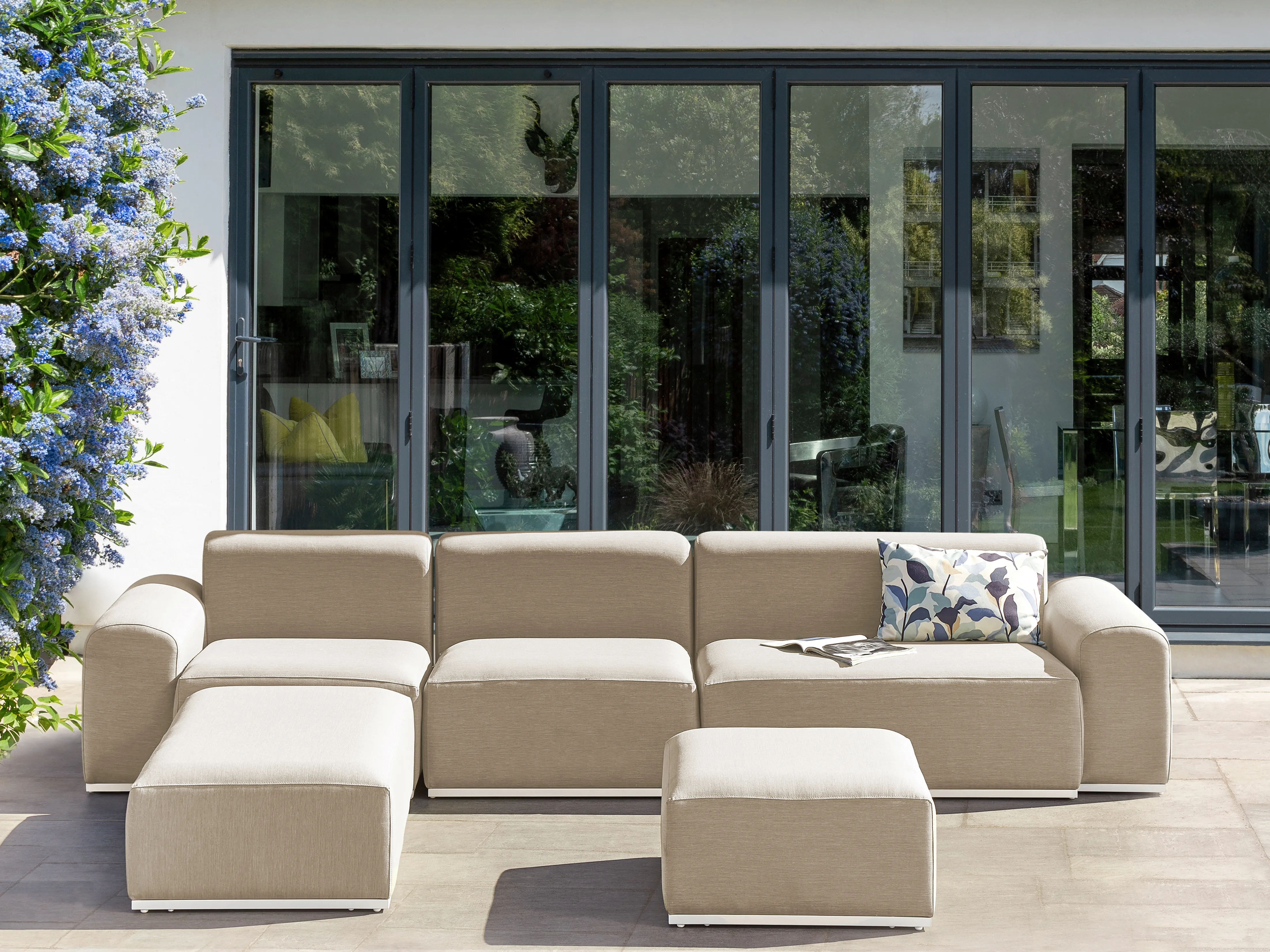 Tuin loungebank met ottomaan 7-zits BATTIFOLLO modulair Beige