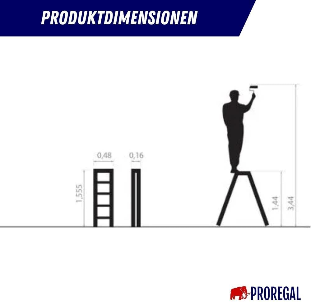 PROREGAL Economy Basic Trapladder, dubbelzijdig toegankelijk, 2 x 7 treden, werkhoogte 3,44 m, draagvermogen 125 kg