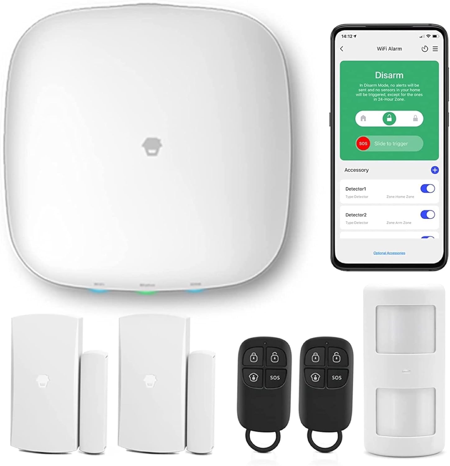 Chuango LTE-400 - WiFi + 4G Alarm System, kabelloses Haussicherheitssystem mit Basisstation, 93 db, 2 Tür-/ Fenstersensoren, haustiersicherem Bewegungsmelder und 2 handlichen Fernbedienungen