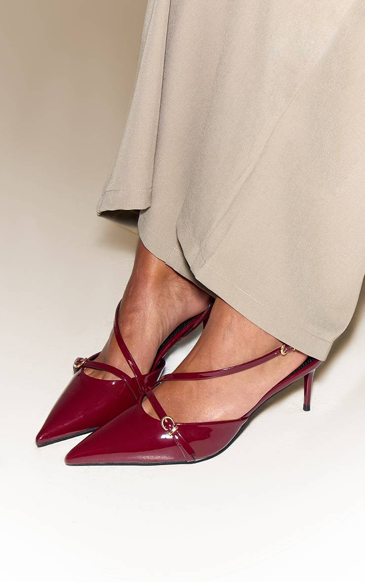 Rouge Bordeaux Escarpins À Petit Talon Bout Pointu Détail Boucle Effet Écaille De Tortue