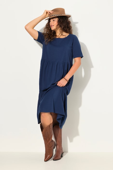 Jersey-Midikleid, A-Linie, Rundhals, Halbarm