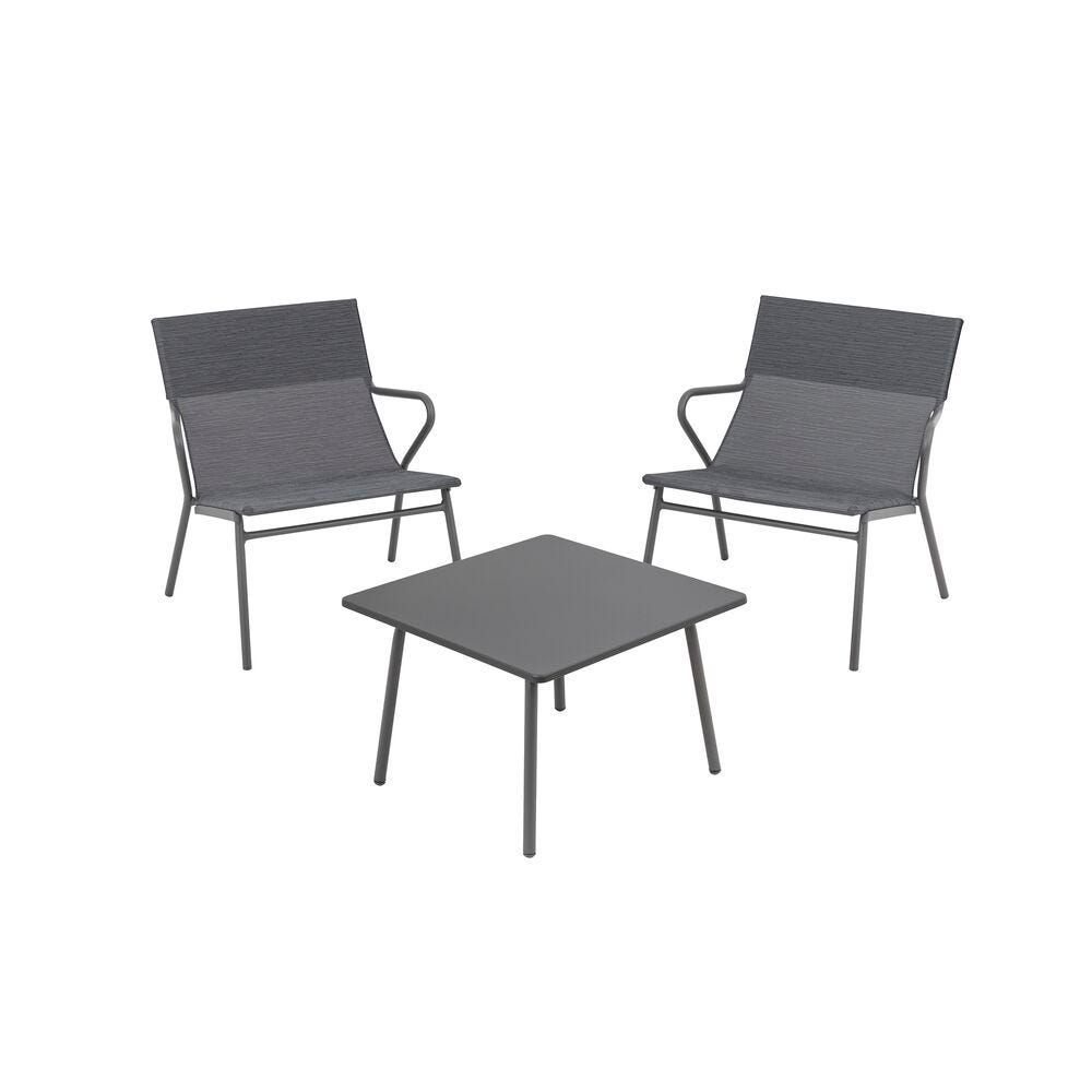 Niedriges Loungeset aus quadratischem Tisch und 2 Sesseln Vence Batyline® Duo Obsidian