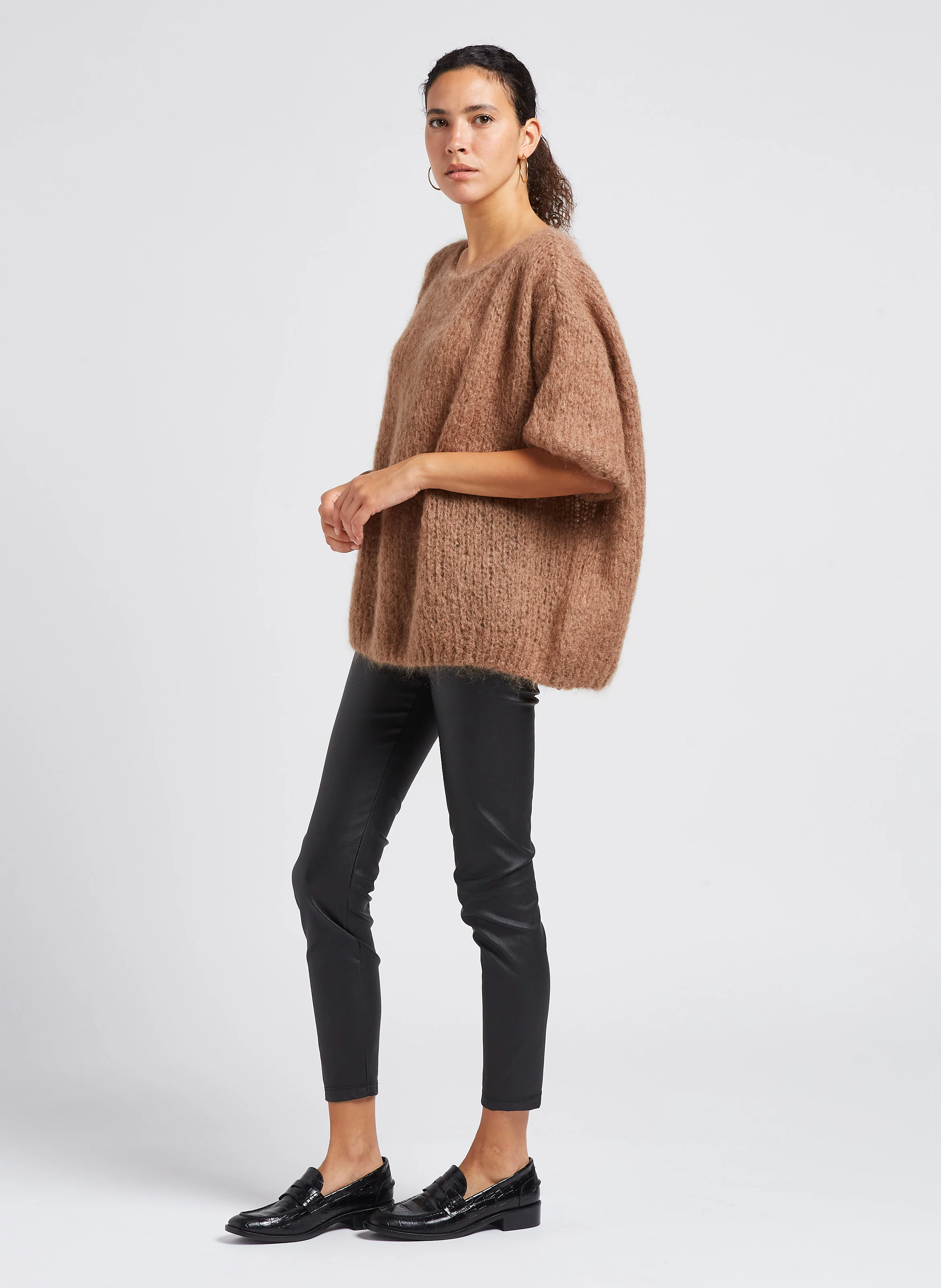 Pull col rond ample en laine mélangée | Marron