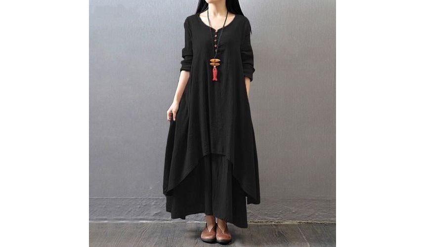 INEN - Lange mouwen Henley Effen Maxi Tuniekjurk