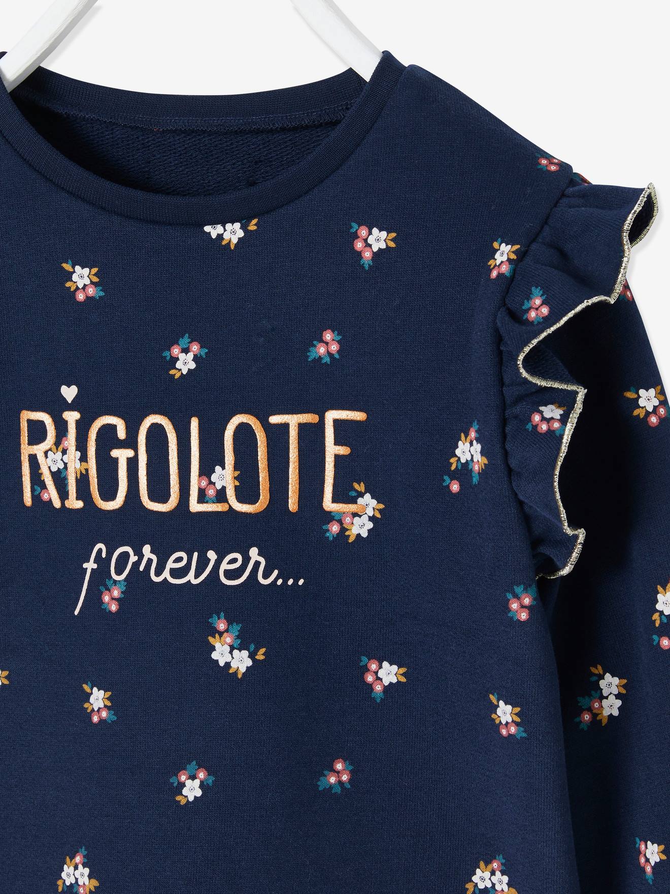 Moletom com mensagem e mangas com babados, para meninas, rosa maquiagem