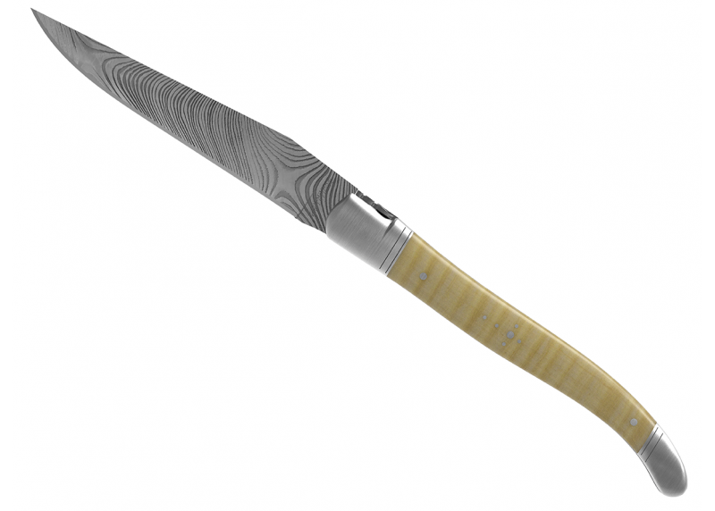 Couteau Laguiole collection damas avec un manche en érable onde et 2 mitres en acier inoxydable