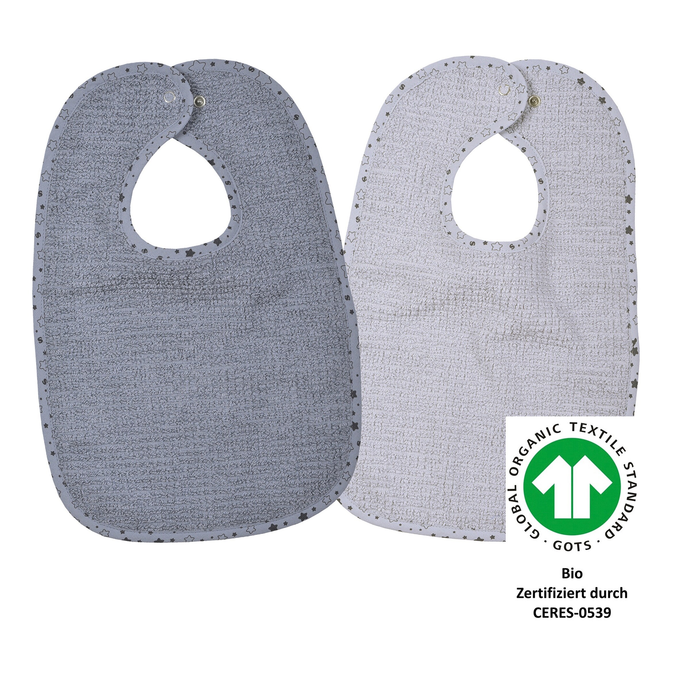 Wörner 2er-Pack Lätzchen mit Druckknopf 26x40 cm grau