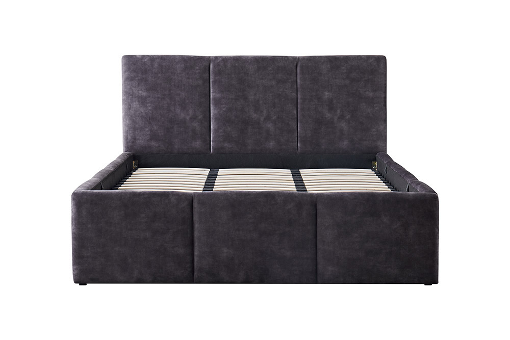 Modernes Boxbett ATELIER 180x200cm grau Samt mit Lattenrost und Stauraum
