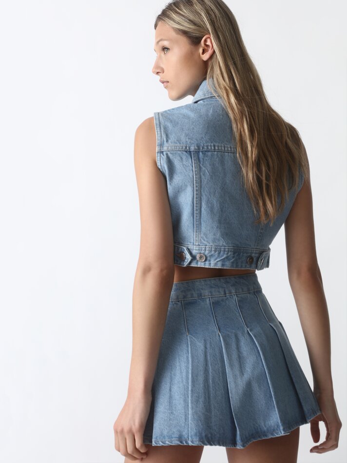 Colete jeans cropped - Índigo