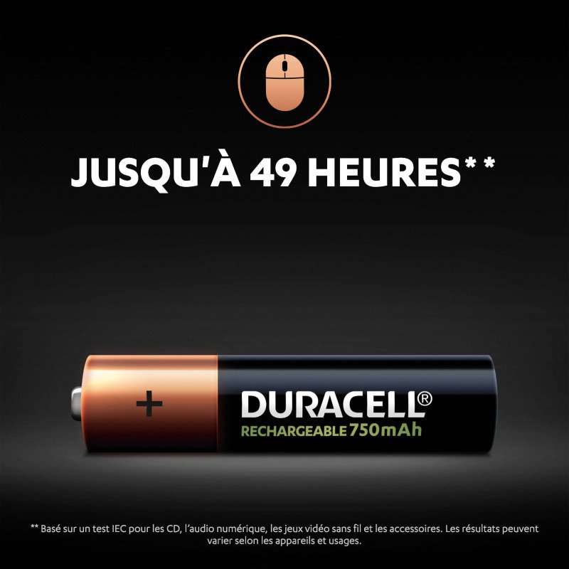 Duracell rechargeables - Pack de 4 accus AAA/HR03 1,2 V