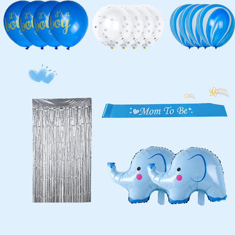 (70-tlg. Set) Baby Party Luftballons / Lampions / Wabenkugeln / Lametta Vorhang Party Deko Baby Shower / Geburt - It's a Boy