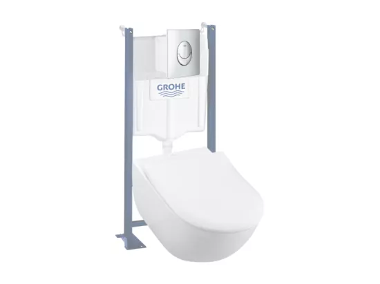 Pack wc suspendu sans bride VILLEROY ET BOCH Subway 2.0 + abattant + plaque chromée + bâti Grohe