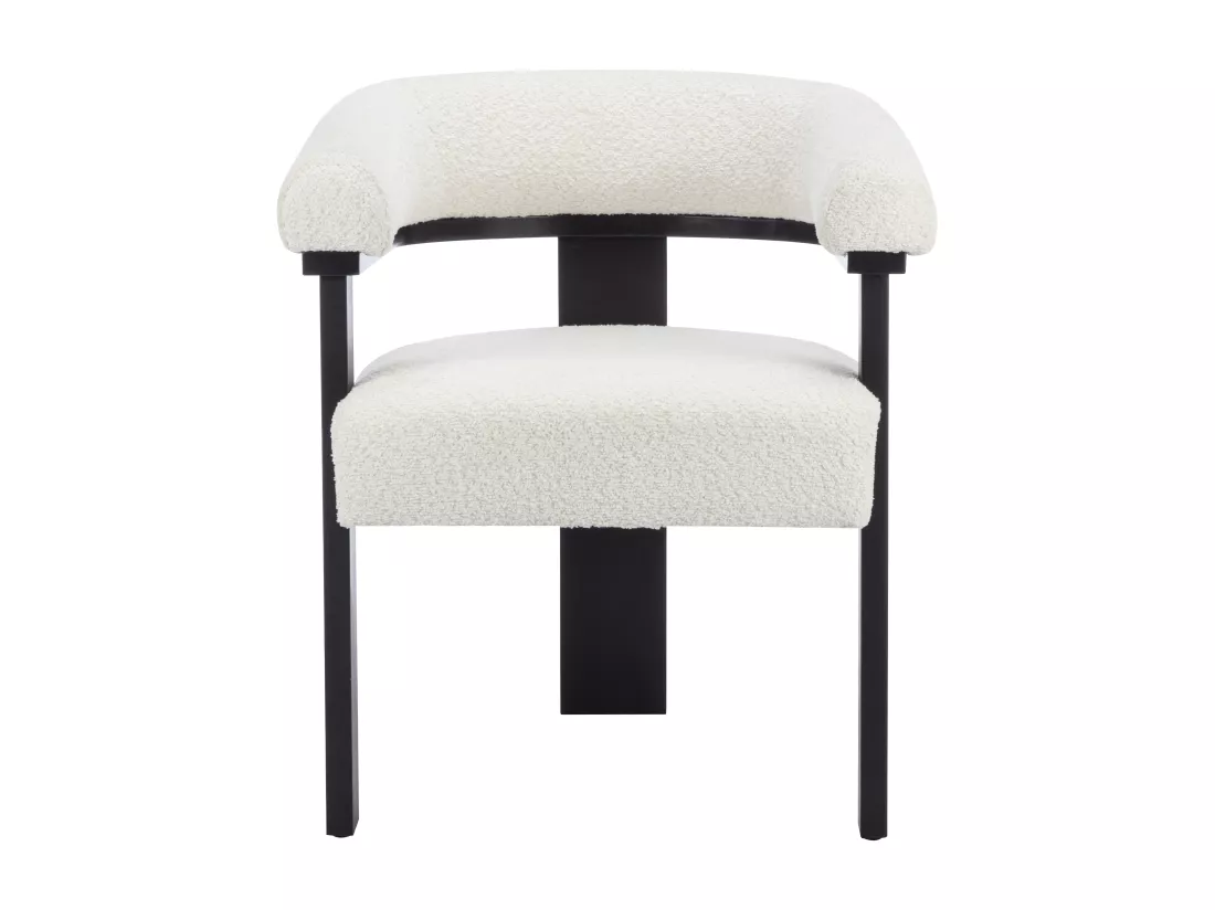 Lot de 2 chaises avec accoudoirs en tissu bouclette et bois d'hévéa noir - Blanc - LIVELIA de Pascal MORABITO