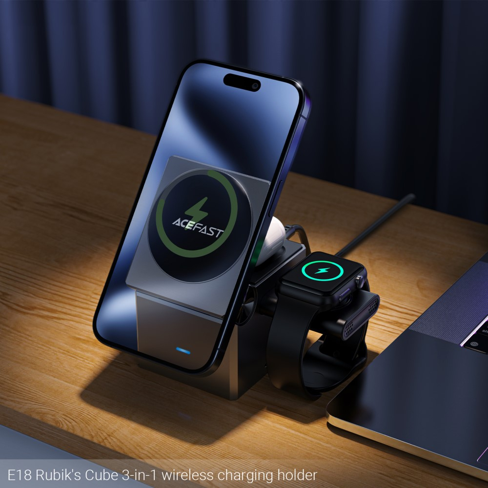 (23W) 3in1 Magnetisches Ladegerät Qi Wireless Charger Ladestation für Apple iPhone / Apple Airpods / Apple Watch - Schwarz