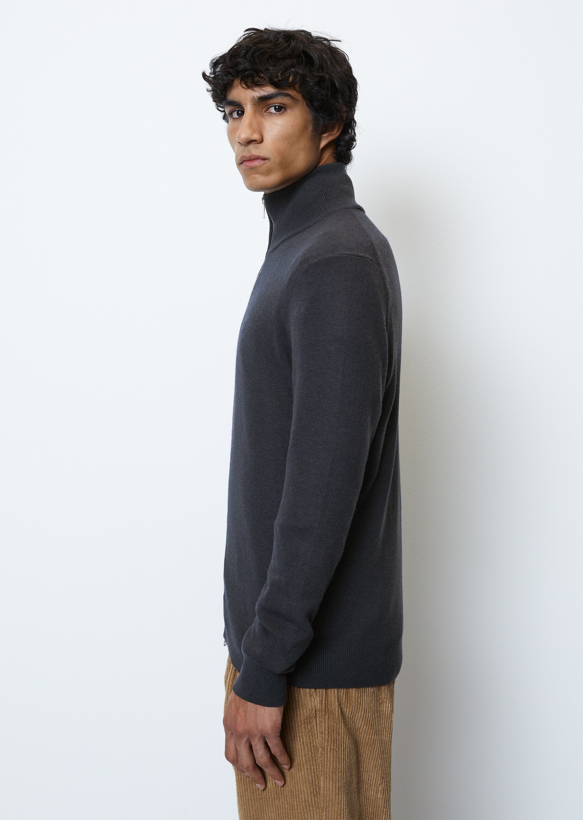 Zip-Cardigan regular aus softem Baumwolle-Schurwolle-Mix