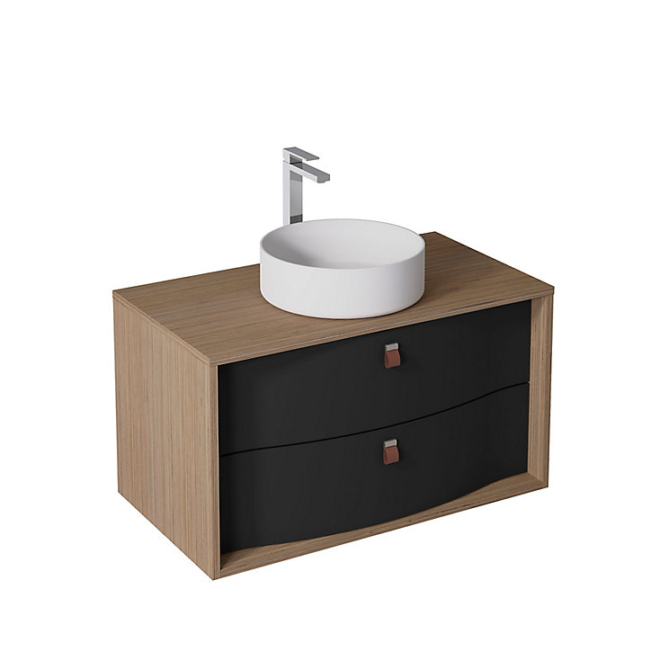 Meuble sous vasque à suspendre Havana noir mat 2 tiroirs 90 cm