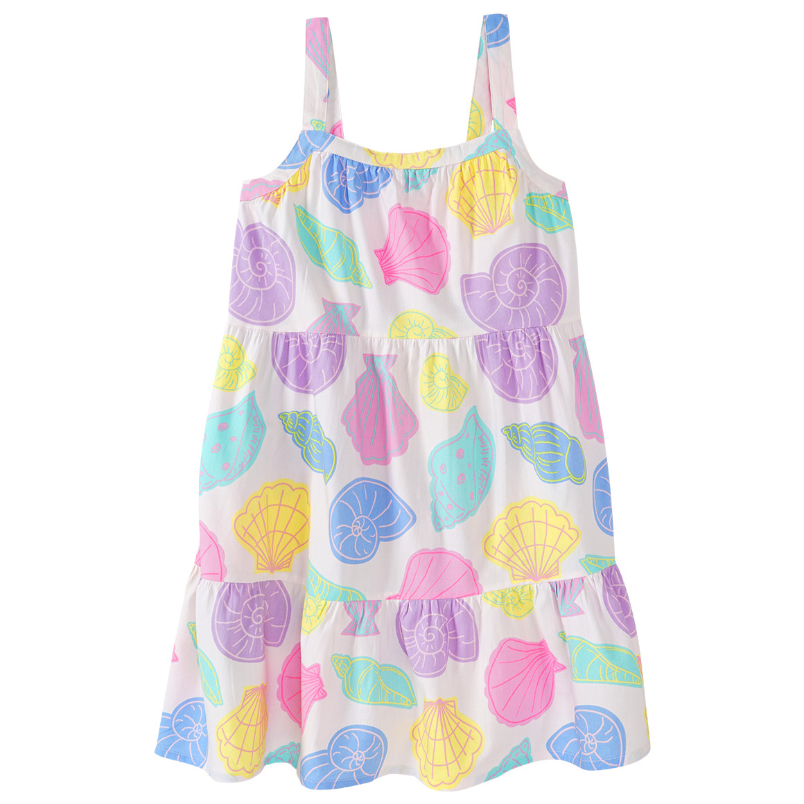 Yigga Mädchen Kleid mit bunten Muscheln weiss / bunt