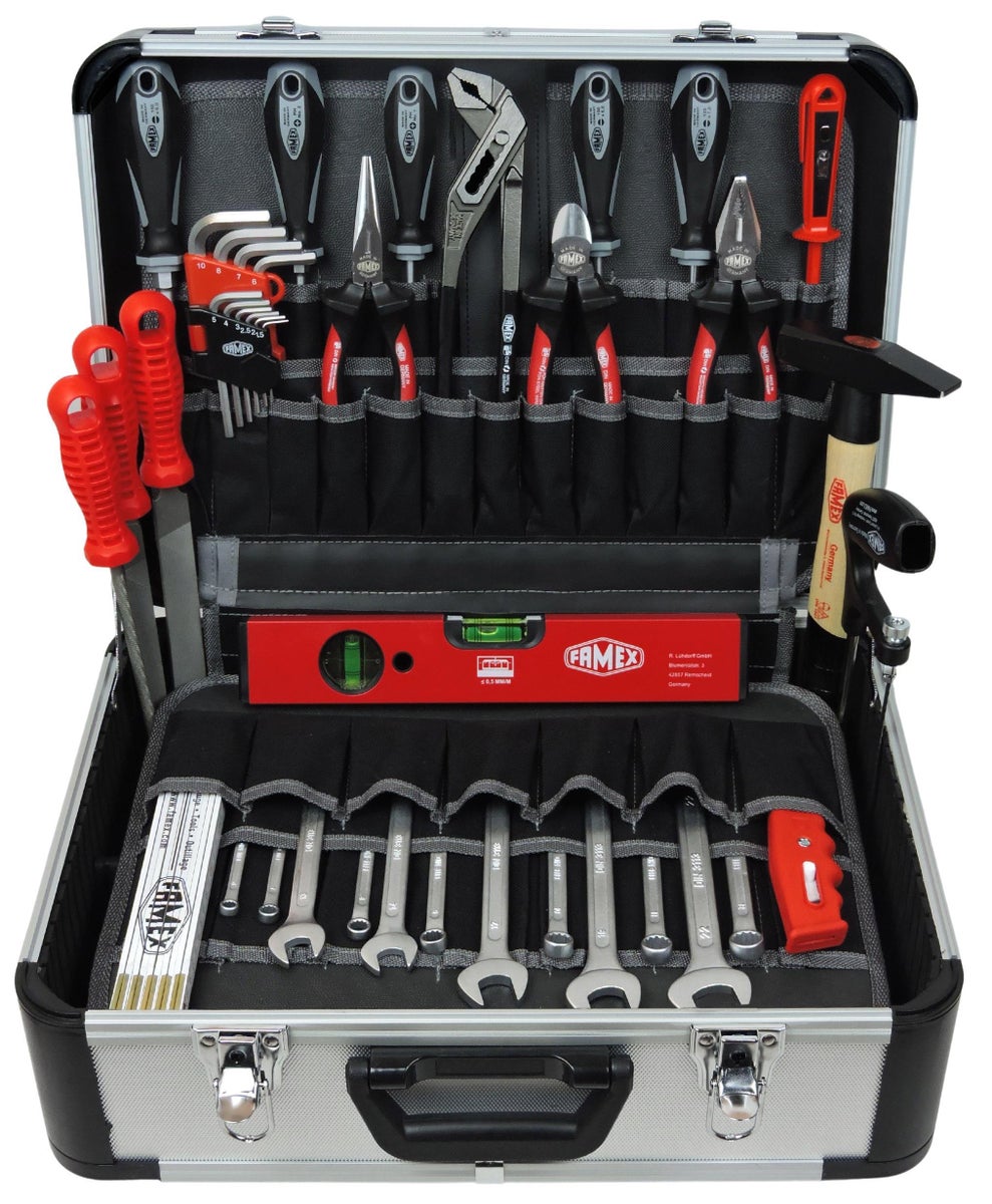 FAMEX 429-88 PRO gereedschapskoffer uitgerust met een 48-delige gereedschapsset.