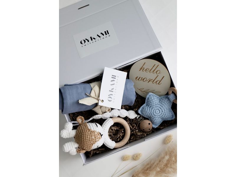 Oykami Geschenkset Fidschi Blau mit Elch Geschenkbox zur Geburt
