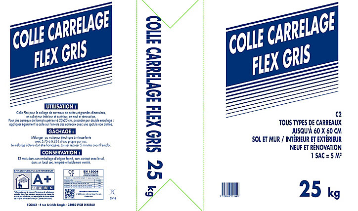 Mortier colle spéciale sols et murs extérieurs Flex C2 25kg