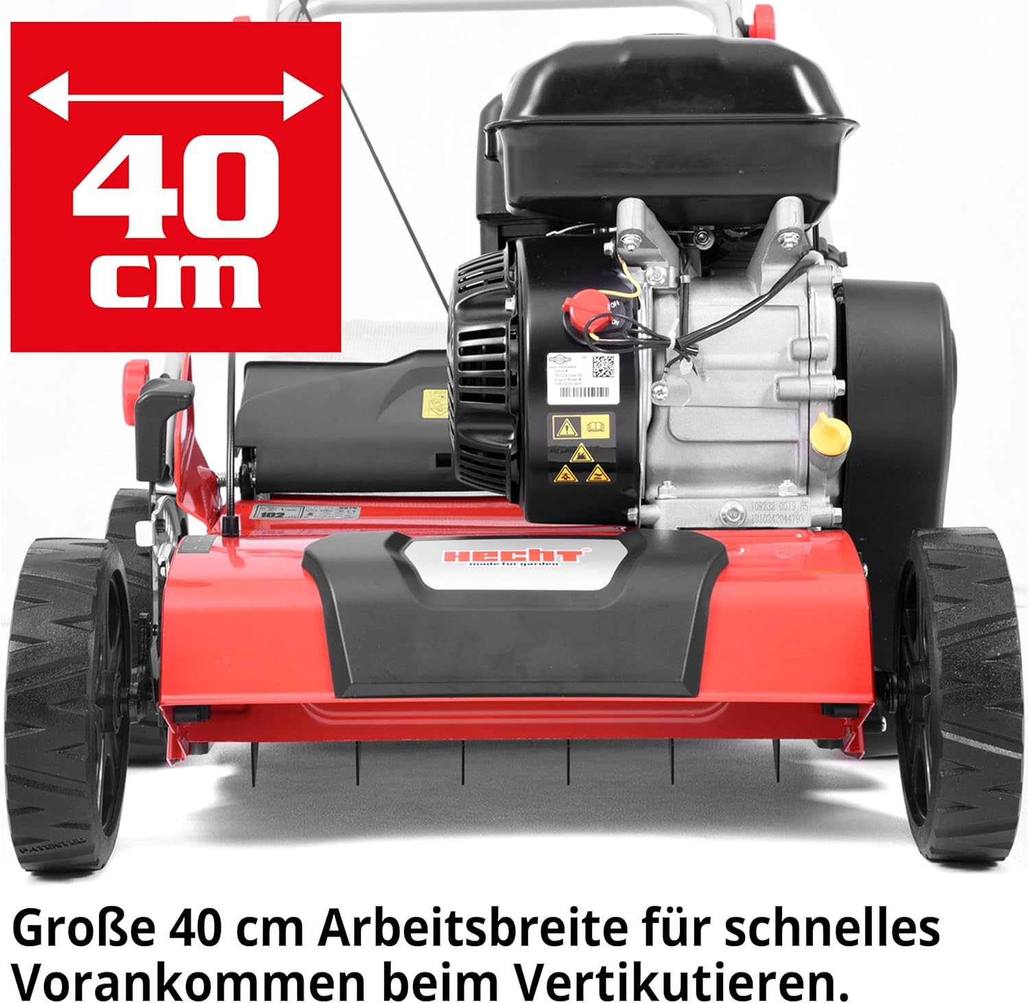 HECHT 2-IN-1 Benzin Vertikutierer/Lüfter für optimale Rasenpflege – 4,2 kW / 5,7 PS – 40 cm Arbeitsbreite – 45 l Fangkorb – mit 2 Walzen für effektives entfernen von Moos und Unkraut im Rasen