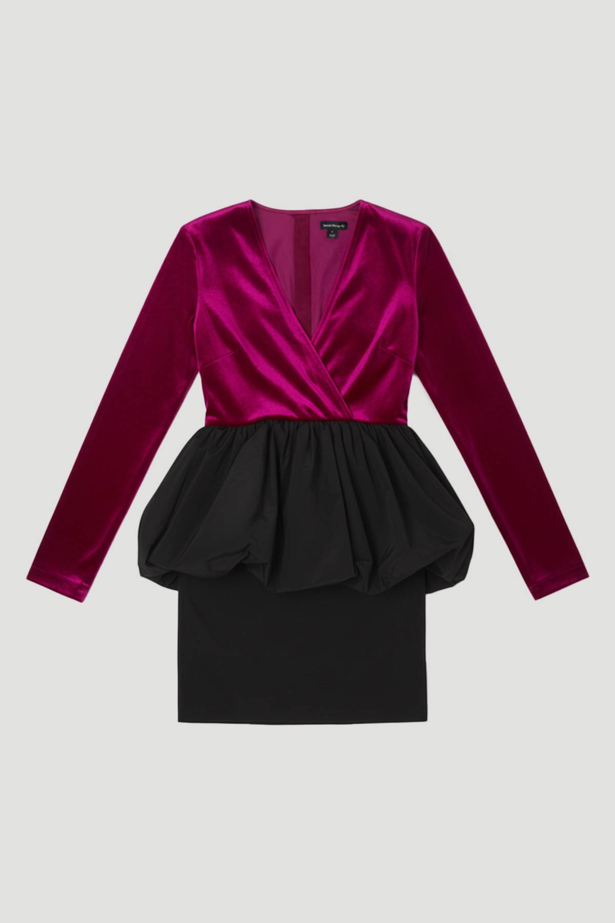KarenMillen Robe Mini en Velours à Décolleté Plongeant et Basque en Taffetas à Manches Longues
