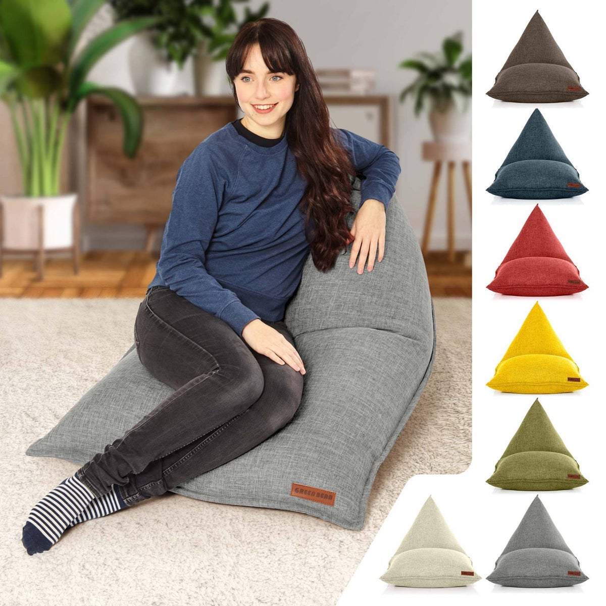 Green Bean Triangle Zitzak 150x100x100cm met 220 liter EPS-korrelvulling - Knuffelzacht en wasbaar - Binnenkussen van stof voor op de vloer, ligstoel en zitkussen - Grijs