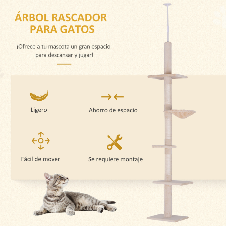 Arranhador para gatos PawHut com suporte para teto, bege