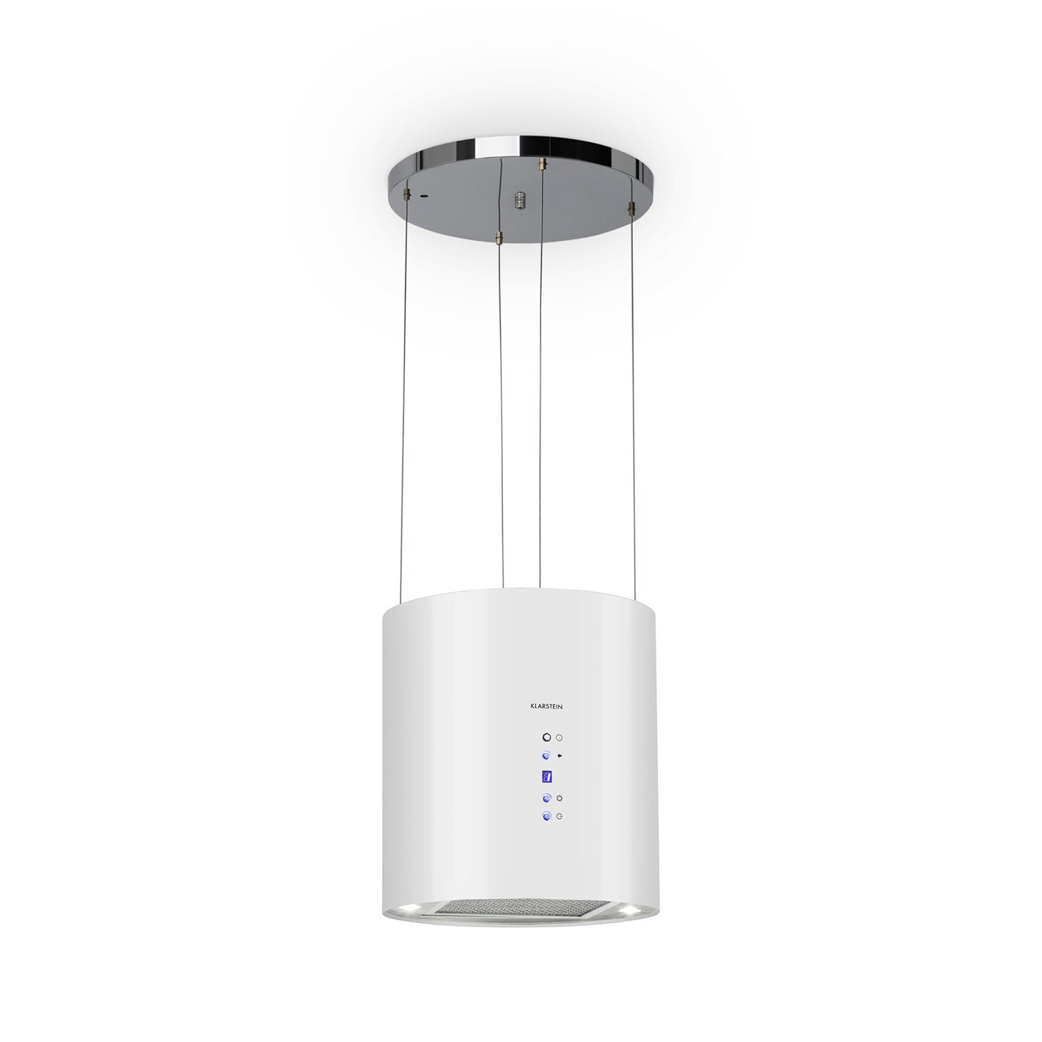 Barett Inselabzugshaube Ø35cm Umluft 558 m³/h LED Aktivkohlefilter Weiß