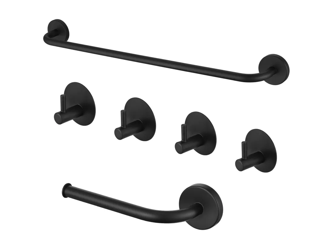Auralum Max Ensemble Salle Bain Accessoire 6 Pièces,Auto-adhésif ou percer,Porte-Serviettes,Porte-Papier Toilette,Crochet Mural,en Inox,Noir Mat