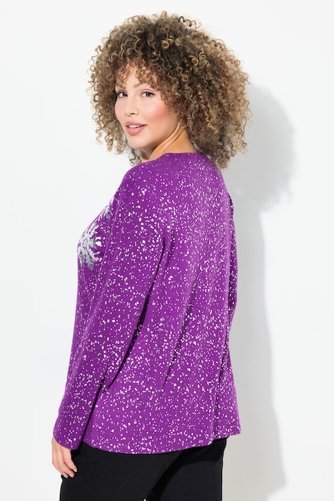Sweatshirt, Schneeflocken, V-Ausschnitt, Langarm