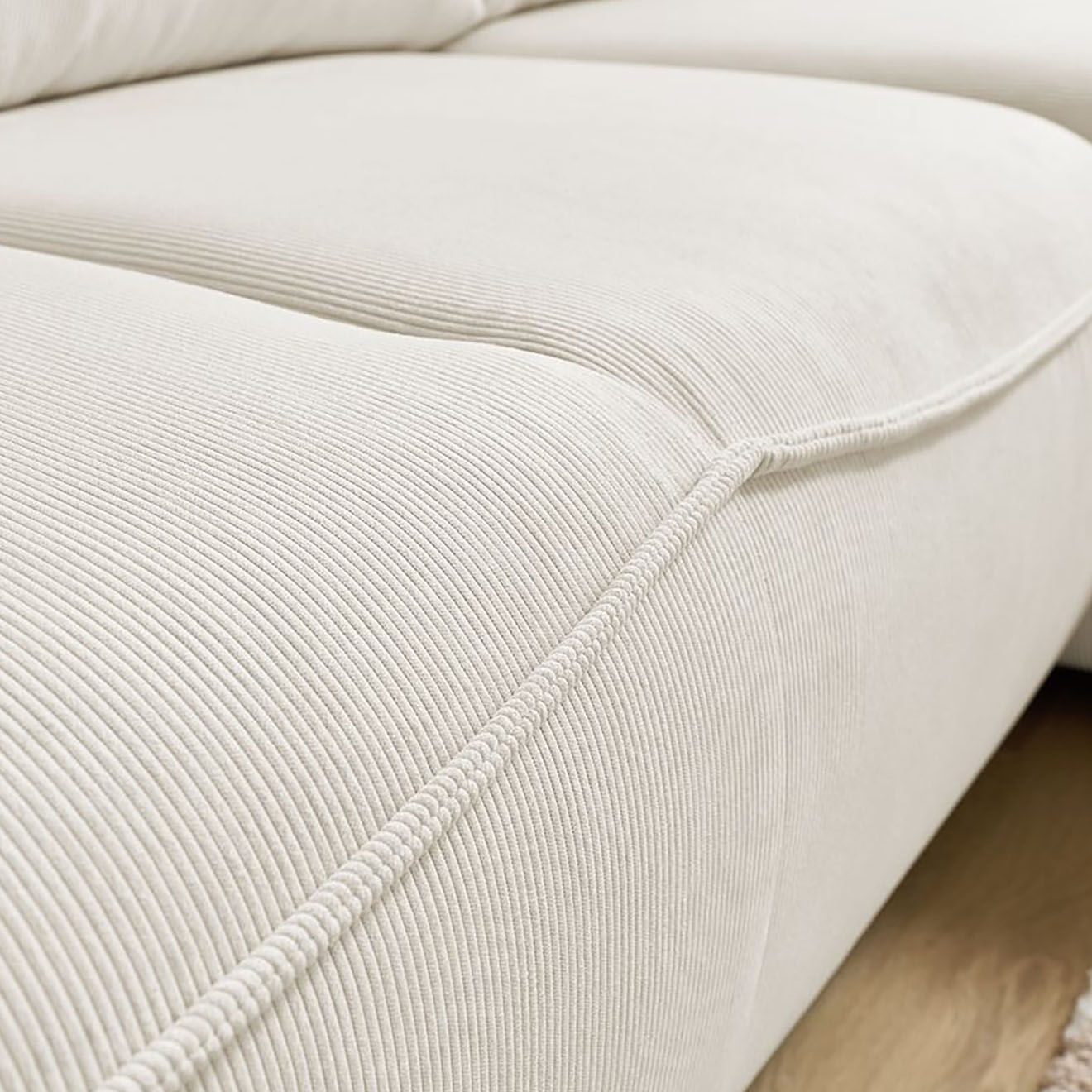 Bobochic Canapé d'angle droit convertible coffre jasmin velours côtelé beige - 256x158x90 cm